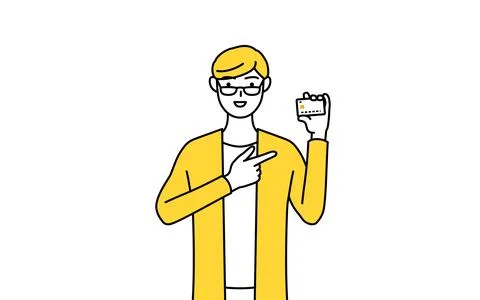 A casually dressed young man recommending credit card payment. Stock Illustration