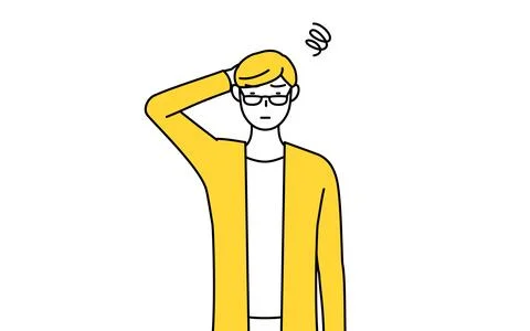 A casually dressed young man scratching his head in distress. Stock Illustration