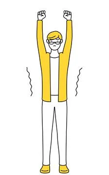 A casually dressed young man stretching and standing tall. Illustrazione stock