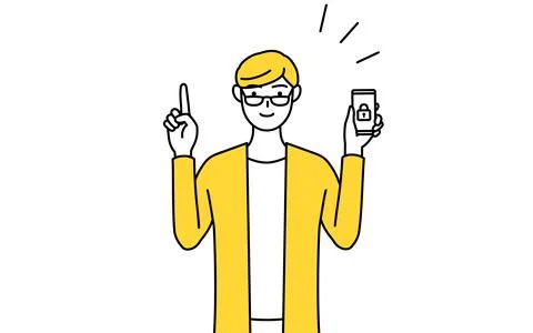 A casually dressed young man taking security measures for his phone. Stock Illustration
