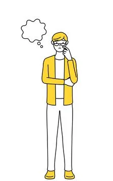 A casually dressed young man thinking while scratching his face. Stock Illustration