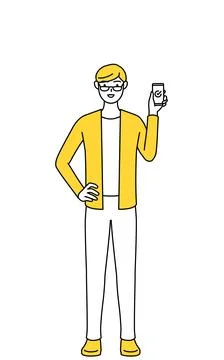 A casually dressed young man using a smartphone at work. Stock Illustration