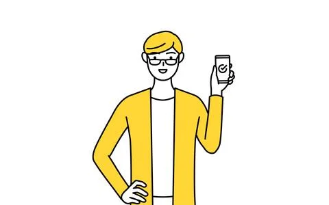 A casually dressed young man using a smartphone at work. Stock Illustration