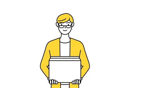 A casually dressed young man working to carry cardboard boxes Illustrazione stock