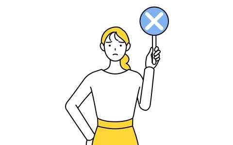 A casually dressed young woman holding a bar of buts indicating incorrect a.. Stock Illustration