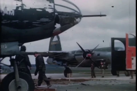 Casualty being prepared to shift from B-26 - 1945 Stock Footage 104636217
