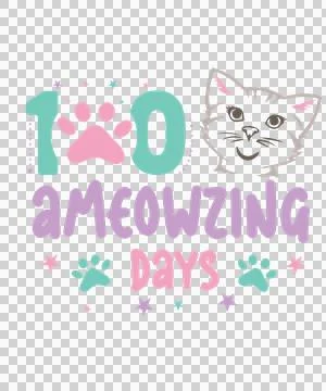 Cat 100 Ameowzing Days Head paw print stars typographic Stock Illustration