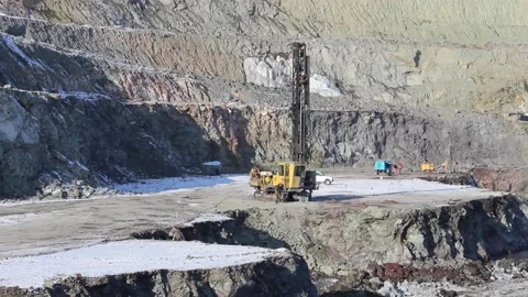 Cat 39A drilling rig is being prepared for work in a mining quarry. Stock Footage 124192788