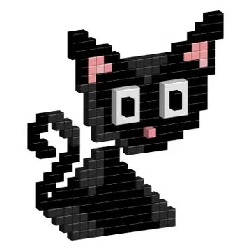 Cat 3D Pixel Art, 8 bit background for design. Stock Illustration