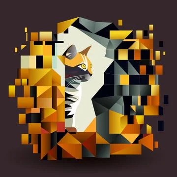 Cat in abstract art style, cube style for poster, banner or background Stock Illustration