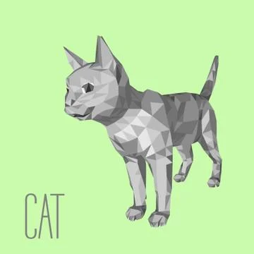 Cat abstract low poly triangle isolated on a green background Stock Illustration