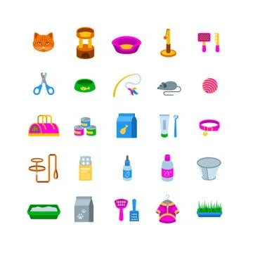 Cat accessories vector flat icons Stock Illustration