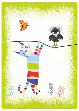 Cat and bird, Stock Illustration