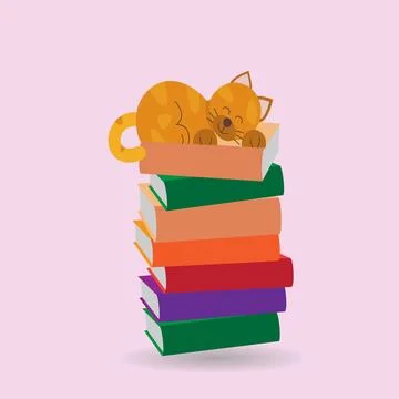 Cat and books Stock Illustration