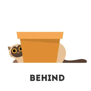 Cat and box. Learning preposition concept. Animal behind Stock Illustration