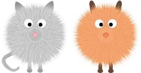 Cat and Dog, Fluffy, Cartoon. Illustration. Stock Illustration