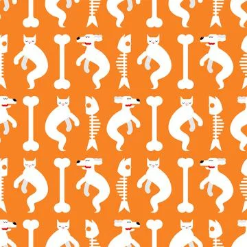 Cat and dog Ghost pattern seamless. pets spook cartoon background. Vector tex Illustrazione stock