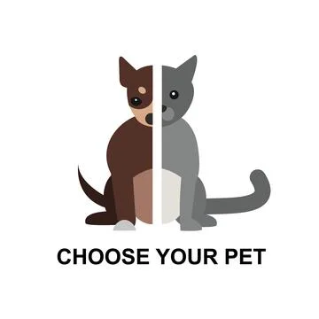 Cat and dog pet selection and care comparison guide covering feeding Stock-Illustration