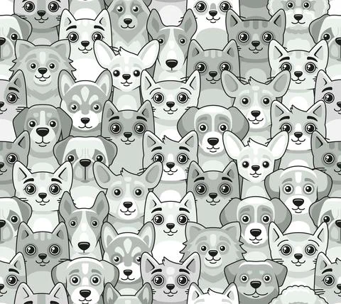 Cat and Dog Seamless Pattern. Cute Cartoon Style. Vector Illustrazione stock