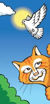Cat and dove Stock Illustration