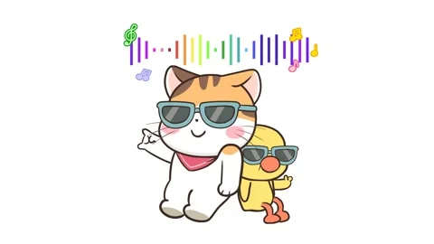 Cat and Duck Dance After Bumping - White Background Stock Footage 282784684
