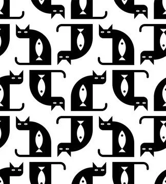 Cat and fish pattern seamless. Fish inside cat background. Baby fabric textur Stock Illustration