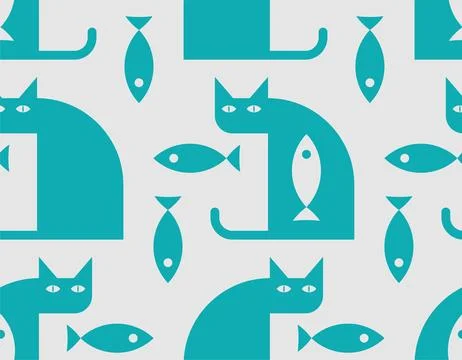 Cat and fish pattern seamless. Fish inside cat background. Baby fabric textur Stock Illustration