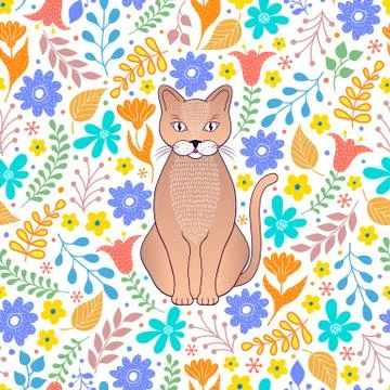 Cat and flowers Stock Illustration