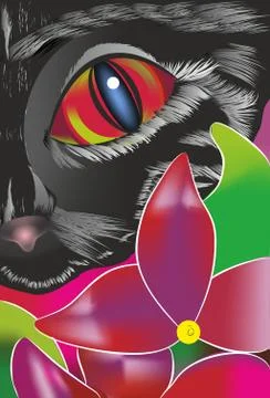 Cat and flowers Stock Illustration