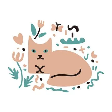 Cat and flowers Stock Illustration