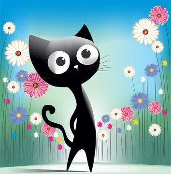Cat and flowers, Stock Illustration