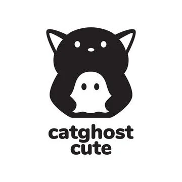 Cat and ghost cute pets mascot cartoon minimal modern simple logo vector ic.. Stock Illustration