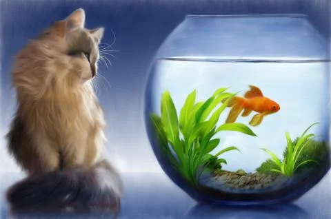 Cat and a goldfish. Stock Illustration