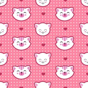 Cat and kitten faces vector seamless pattern. Child t shirt design Stock Illustration