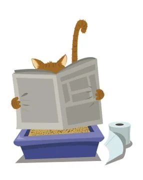 Cat and litterbox Stock Illustration