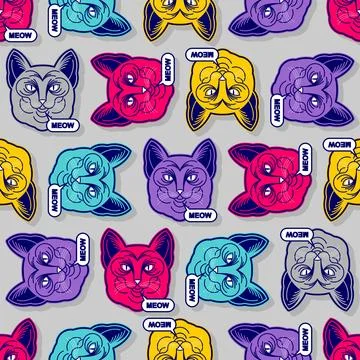 Cat and meow pattern seamless. Ornament of kids fabric Stock Illustration