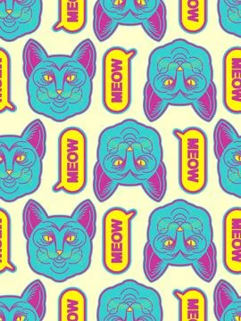 Cat and meow pattern seamless. Ornament of kids fabric Stock Illustration