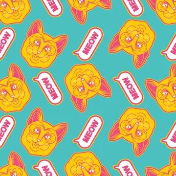 Cat and meow pattern seamless. Ornament of kids fabric Stock Illustration