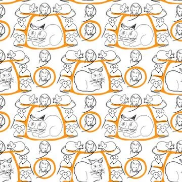 Cat and Mice Seamless Pattern on White Stock Illustration