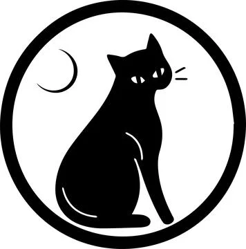 Cat and moon logo in flat line art style Ilustração Stock