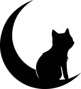 Cat and moon logo in flat line art style Ilustração Stock