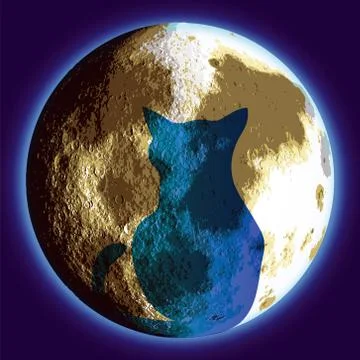 Cat and Moon  - vector illustration Stock Illustration