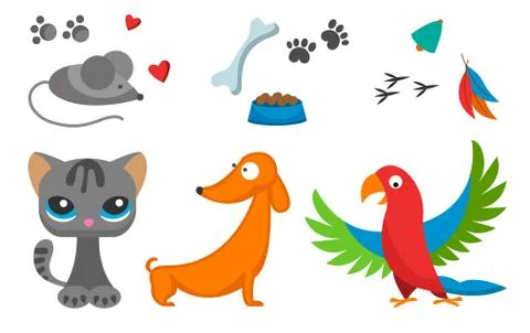 Cat and mouse cute kitty pet dog parrot cartoon cute animal cattish character 스톡 일러스트