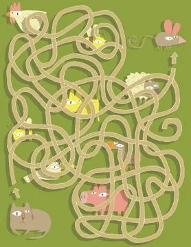 Cat and Mouse Maze Game. Solution in hidden layer! Stock Illustration
