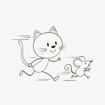 Cat and Mouse Running Together Illustrazione stock