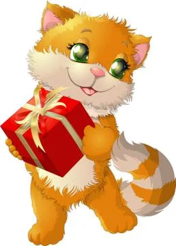 Cat and podarok2 Stock Illustration