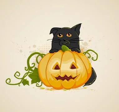 Cat and pumpkin Stock Illustration