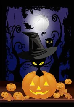 Cat and pumpkin Stock Illustration