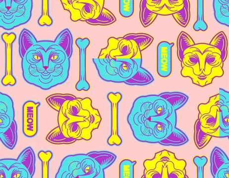 Cat and Skull pattern seamless. Tattoo pet background Stock Illustration