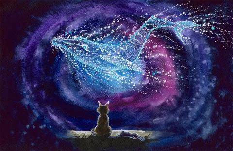 Cat and whale constellation Stock Illustration